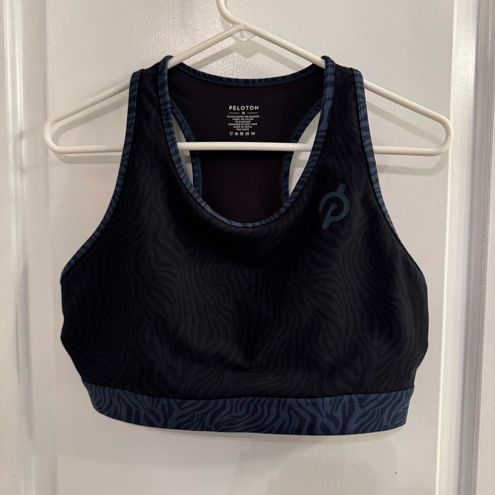 Peloton Cadent High Neck Racerback Sports Bra Black Gray Animal Stripes 1X